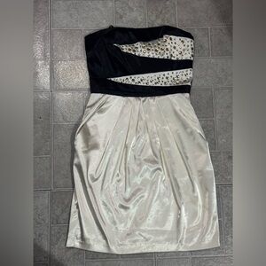B Darlin Strapless Black and Cream Dress with Embellishments